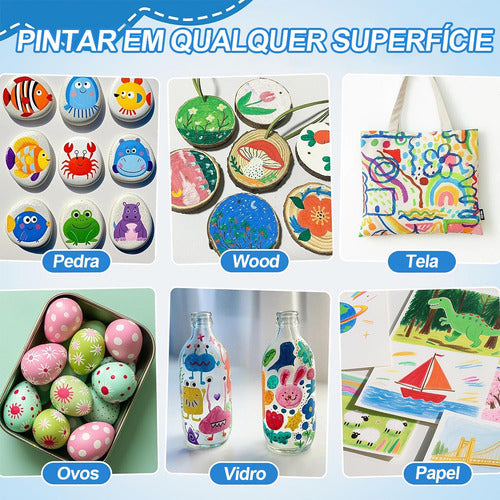 Kit  Canetas 36 Cores Pincel Acrílica Marcador  Papel Tinta