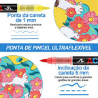 Kit  Canetas 36 Cores Pincel Acrílica Marcador  Papel Tinta